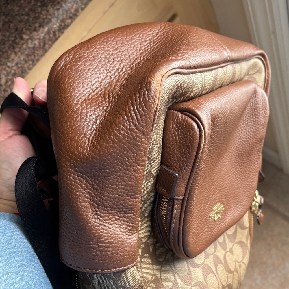 Coach Signature Brown Leather Backpack-5671 - Picture 9 of 13